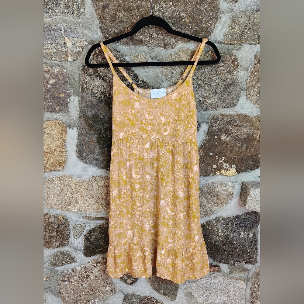 French Grey Dress Medium Floral Boho Fit & Flare Sundress Spring